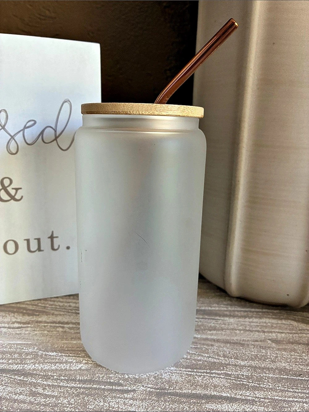 Frosted White Tumbler with Straw